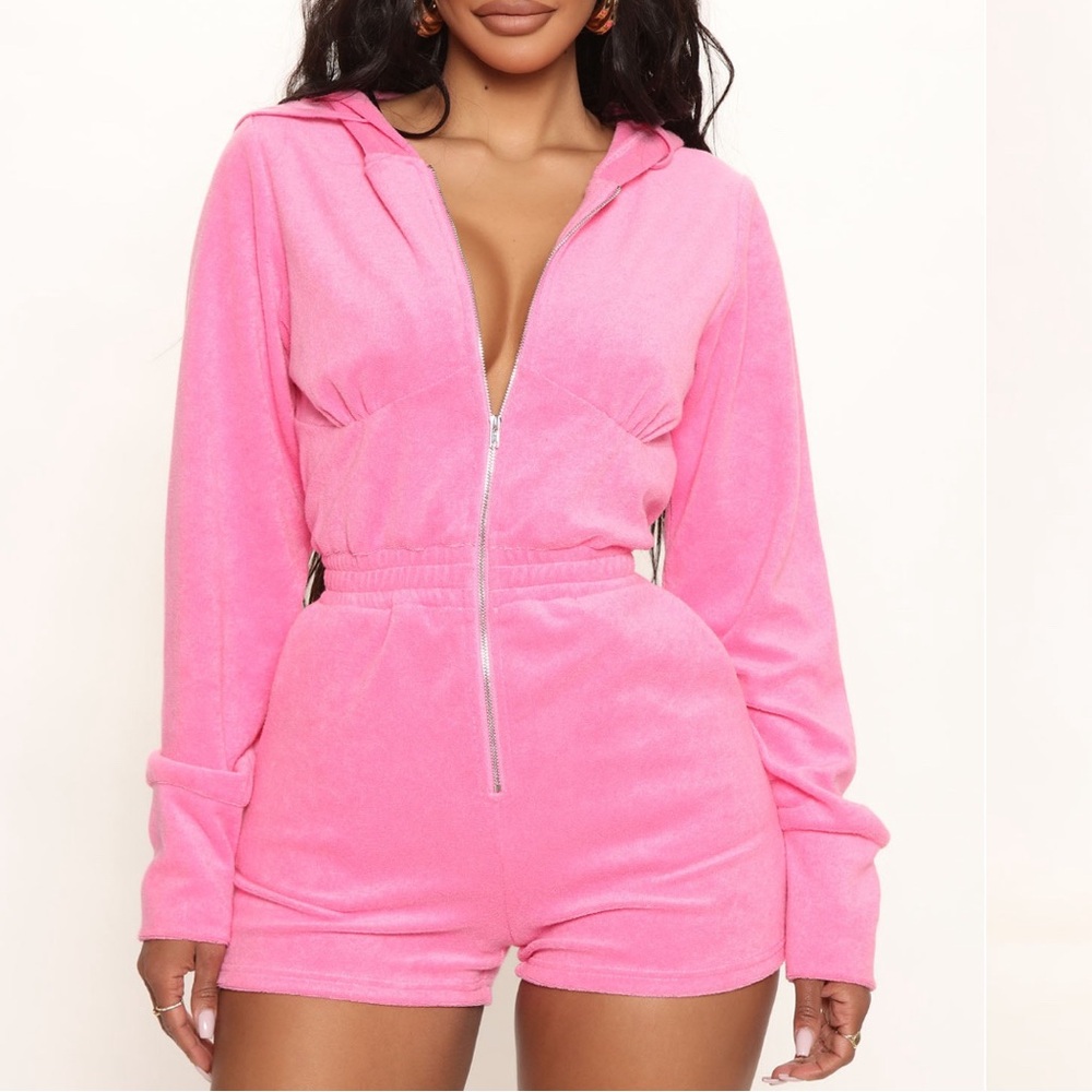 Fashion Nova Pink Hooded Romper